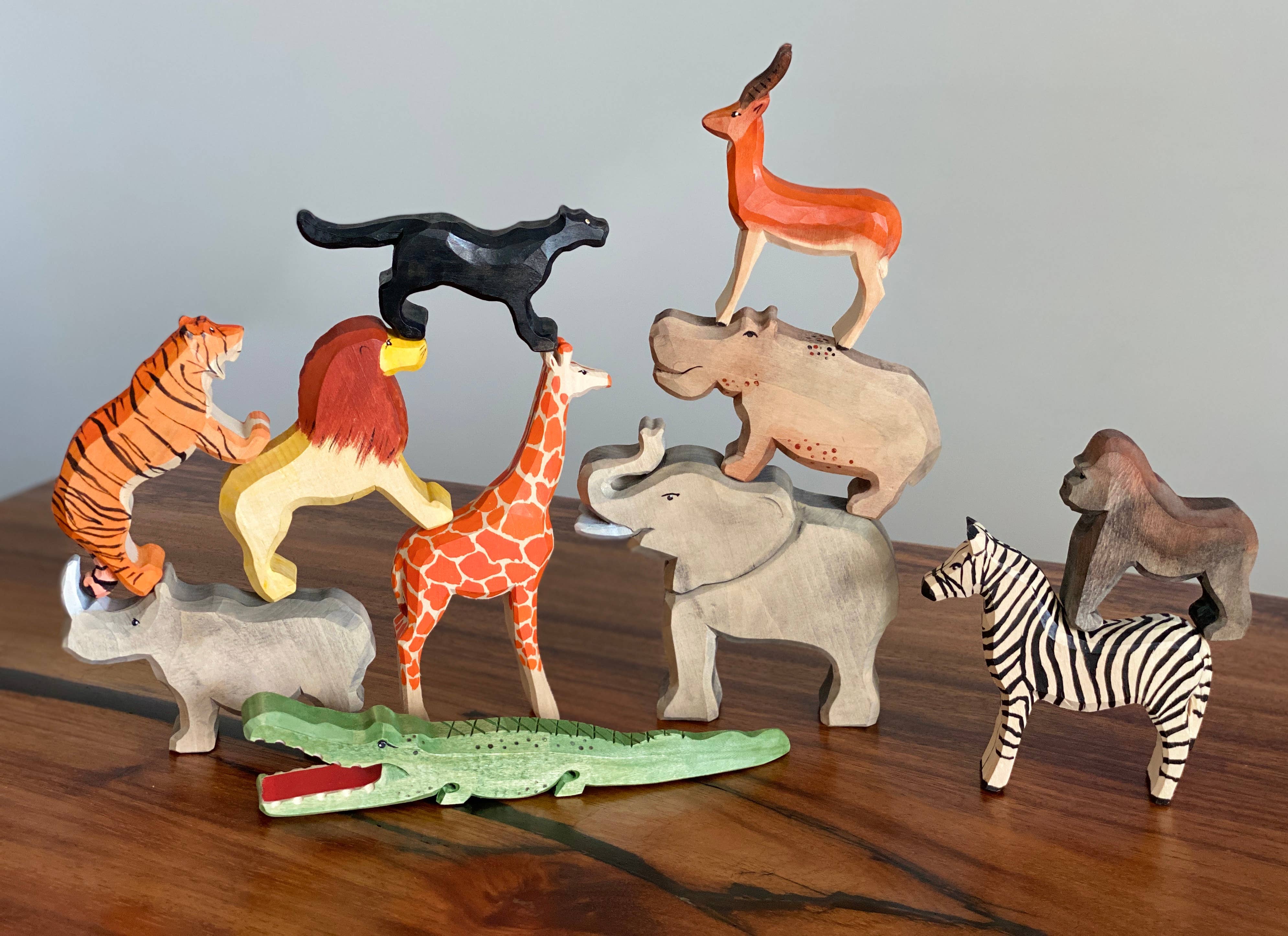 10 Waldorf Toys Kids Wooden Toys African Animals Safari Animal Toys 