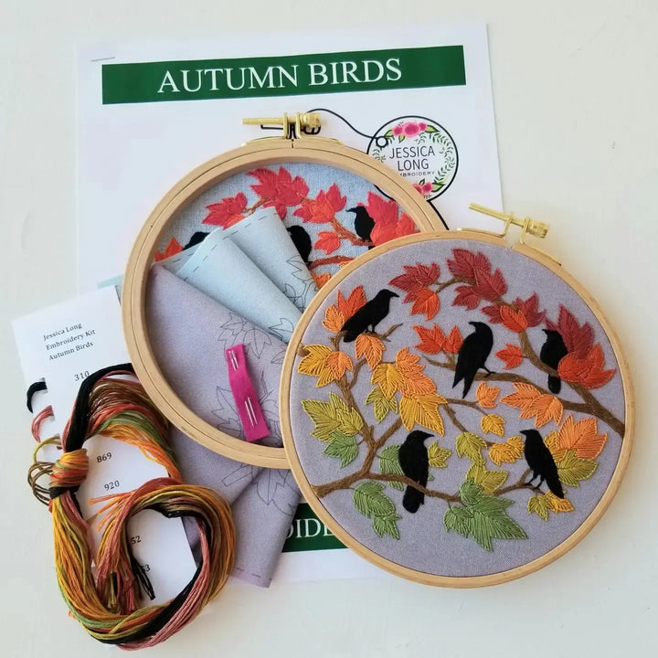 Autumn Birds Embroidery Kit-Embroidery-Jessica Long Embroidery-Acorns &amp; Twigs