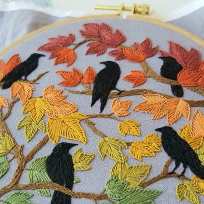 Autumn Birds Embroidery Kit: Grey-blue-Embroidery-Jessica Long Embroidery-Acorns & Twigs