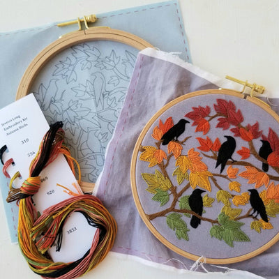 Autumn Birds Embroidery Kit: Grey-blue-Embroidery-Jessica Long Embroidery-Acorns & Twigs