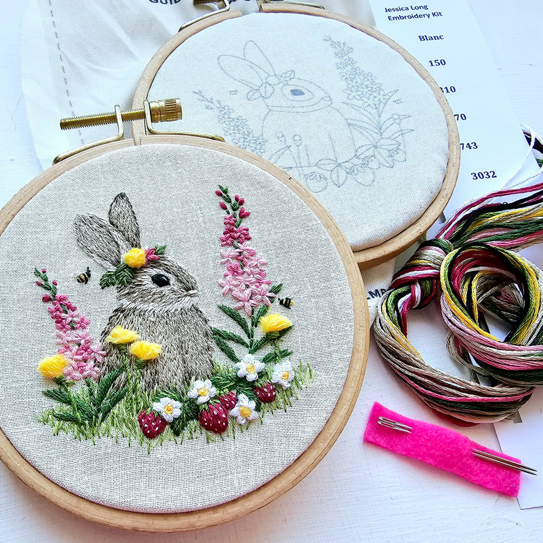 Berry Patch Bunny hand embroidery craft kit-Jessica Long Embroidery-Acorns &amp; Twigs