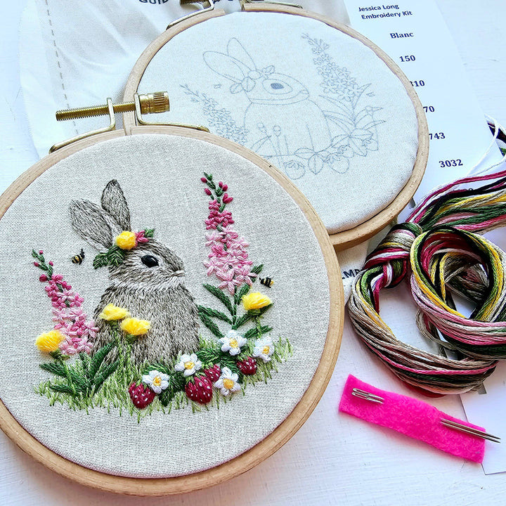 Berry Patch Bunny hand embroidery craft kit-Jessica Long Embroidery-Acorns &amp; Twigs