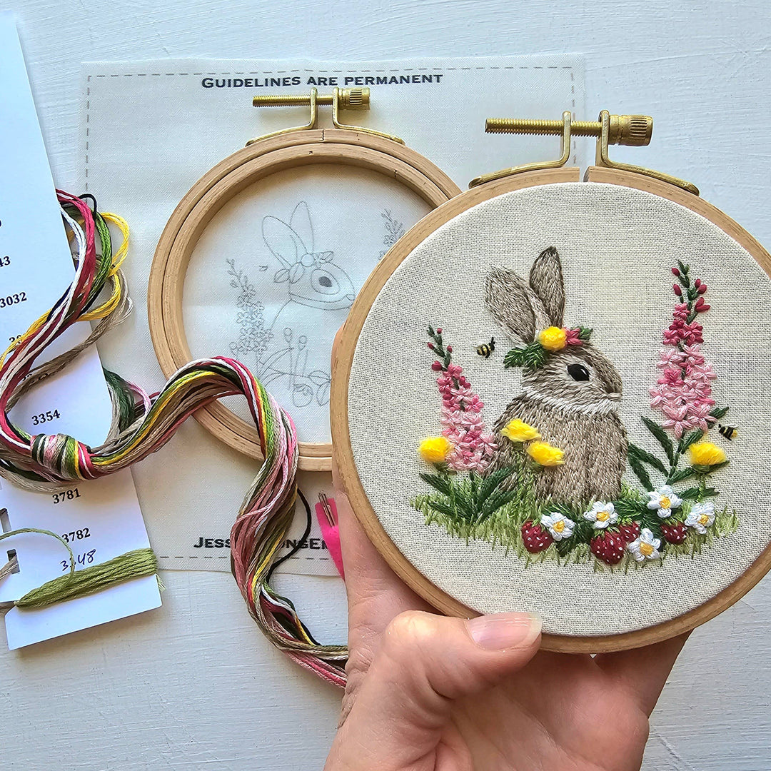 Berry Patch Bunny hand embroidery craft kit-Jessica Long Embroidery-Acorns &amp; Twigs