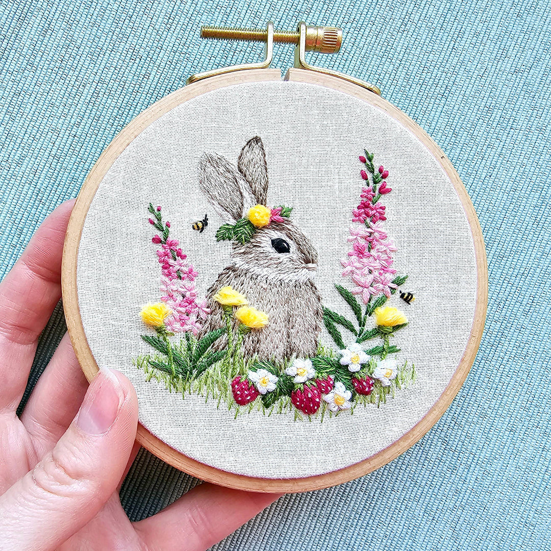 Berry Patch Bunny hand embroidery craft kit-Jessica Long Embroidery-Acorns &amp; Twigs