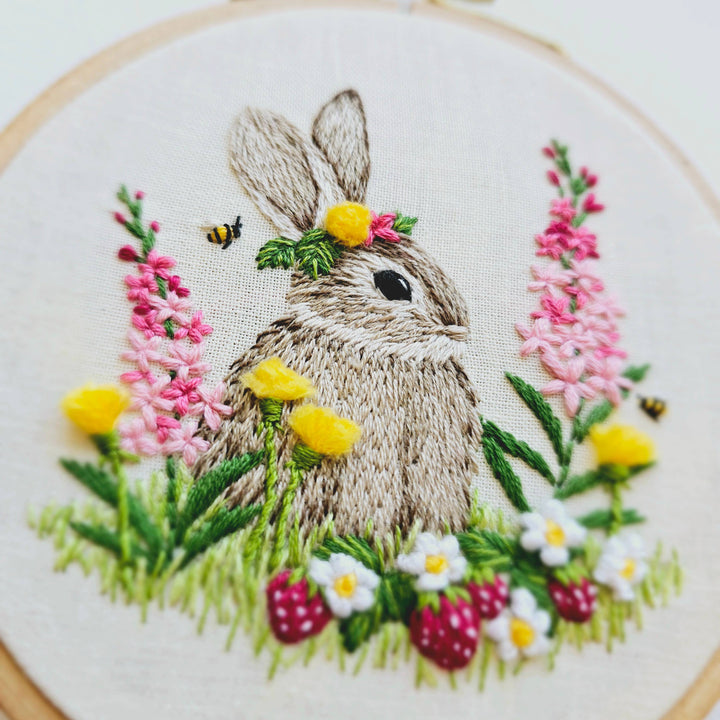 Berry Patch Bunny hand embroidery craft kit-Jessica Long Embroidery-Acorns &amp; Twigs