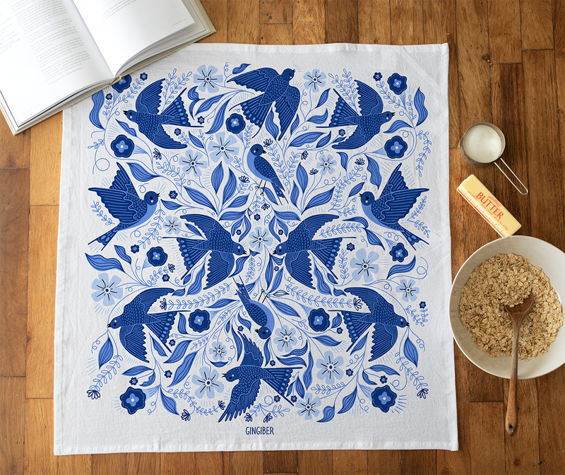 Blue Songbird Potholder + Tea Towel Kit – Gingiber Artist Series (PRO Size)-Potholder weaving-Acorns & Twigs-Acorns & Twigs