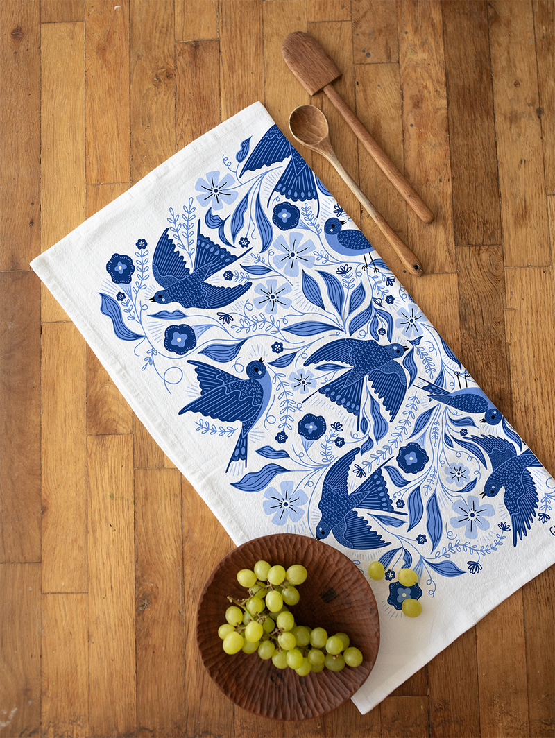 Blue Songbird Potholder + Tea Towel Kit – Gingiber Artist Series (PRO Size)-Potholder weaving-Acorns & Twigs-Acorns & Twigs