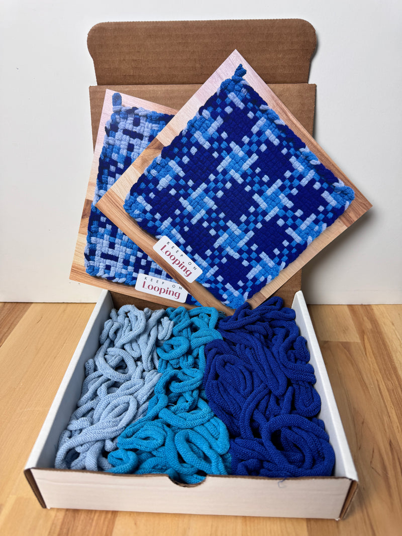 Blue Songbird Potholder + Tea Towel Kit – Gingiber Artist Series (PRO Size)-Potholder weaving-Acorns & Twigs-Acorns & Twigs
