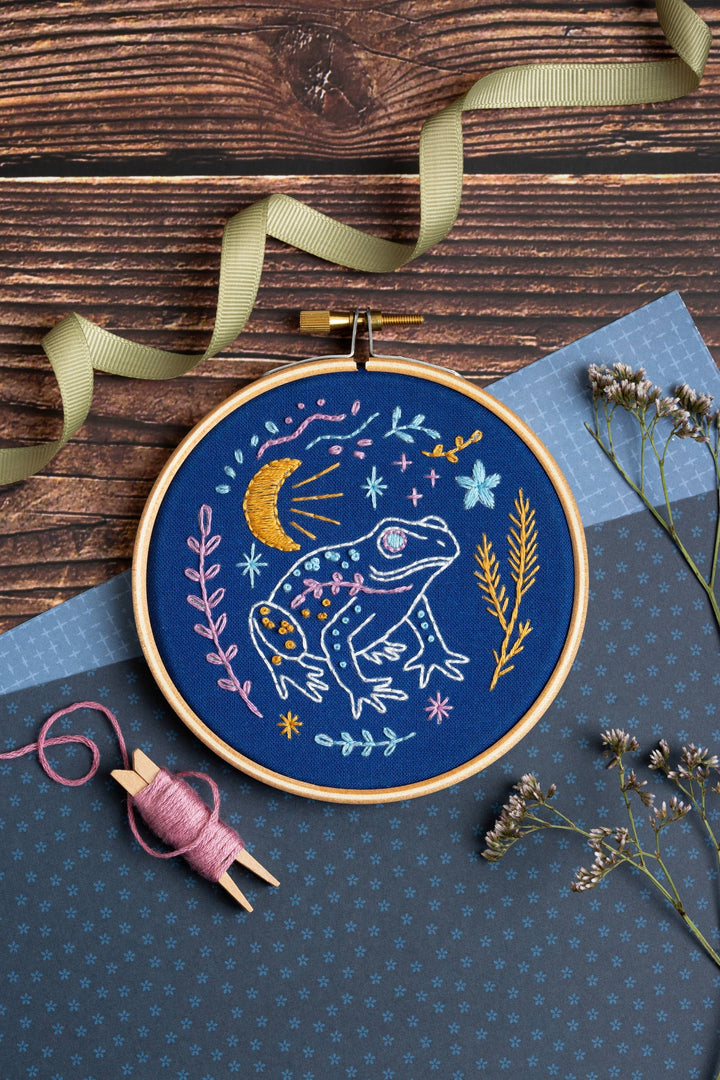 Celestial Frog Mini Embroidery Kit | Complete Craft Kit-Hawthorn Handmade (US Duties Paid)-Acorns &amp; Twigs