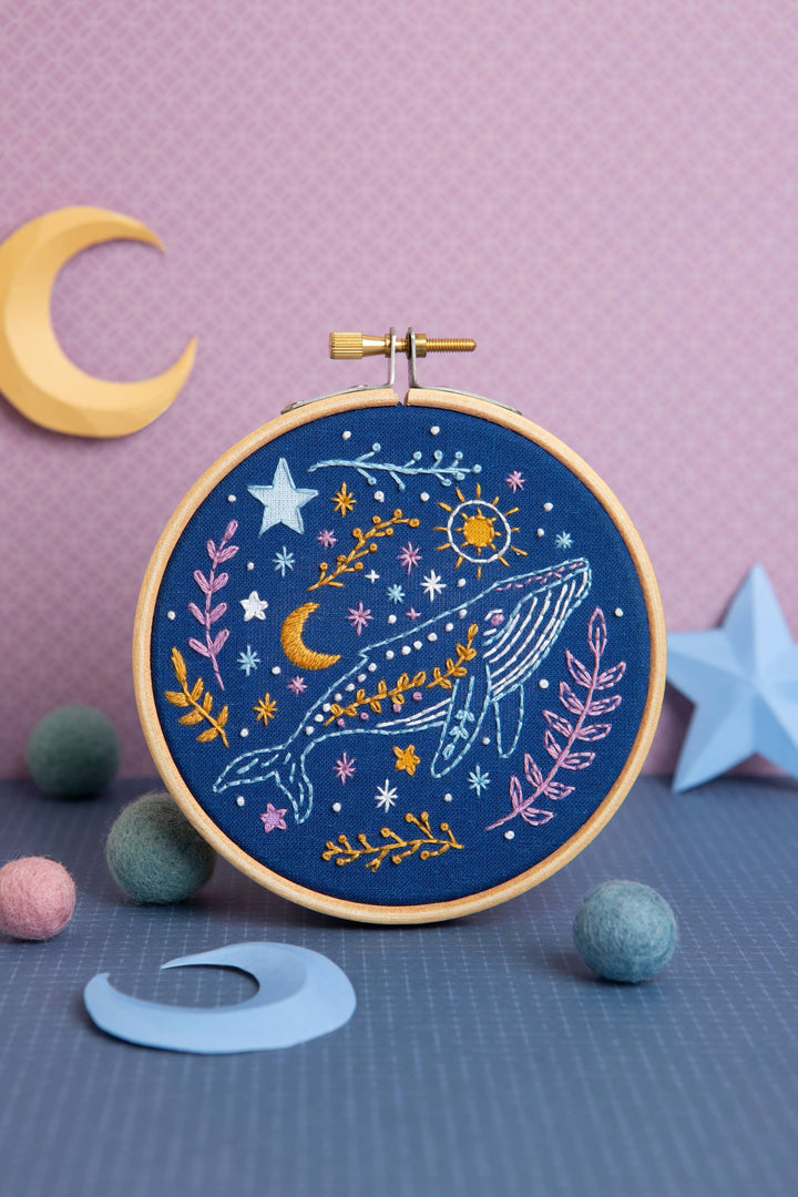 Celestial Whale Mini Embroidery Kit | Complete Craft Kit-Embroidery-Hawthorn Handmade (US Duties Paid)-Acorns &amp; Twigs