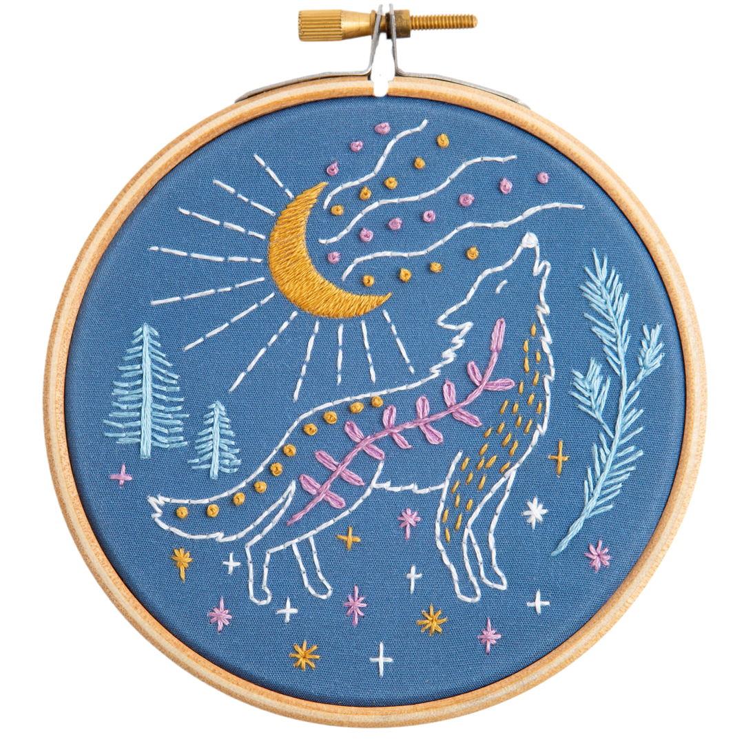 Celestial Wolf Mini Embroidery Kit | Complete Craft Kit for Beginners-Embroidery-Hawthorn Handmade (US Duties Paid)-Acorns &amp; Twigs