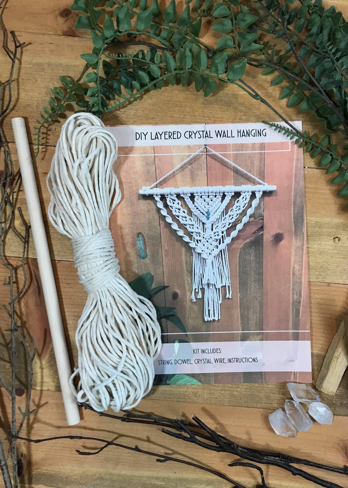 DIY Macrame Layered Crystal Wall Hanging Kit: Green Crystal-Macrame-Tangled Up In Hue-Acorns & Twigs