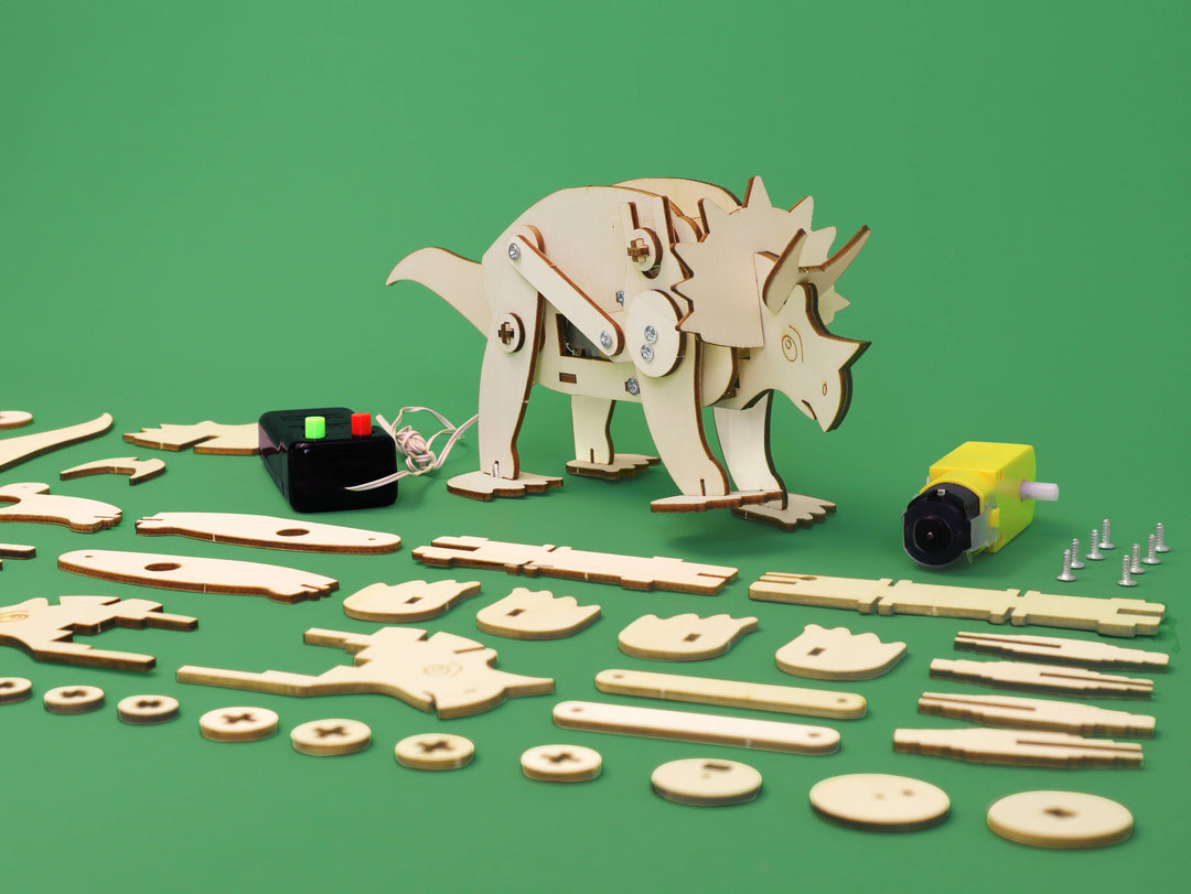 Dinosaur Robot DIY Kit - Triceratops, STEM Toy, Craft Kit-Wooden Toy-Kitsville-Acorns &amp; Twigs