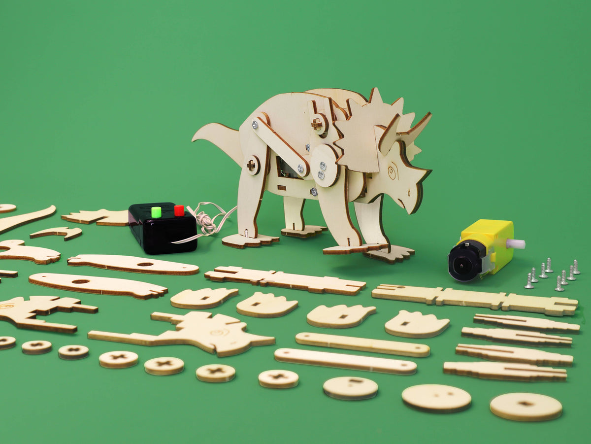 Dinosaur Robot DIY Kit - Triceratops, STEM Toy, Craft Kit-Wooden Toy-Kitsville-Acorns & Twigs