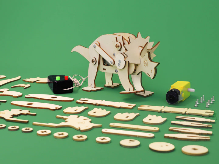 Dinosaur Robot DIY Kit - Triceratops, STEM Toy, Craft Kit-Wooden Toy-Kitsville-Acorns &amp; Twigs