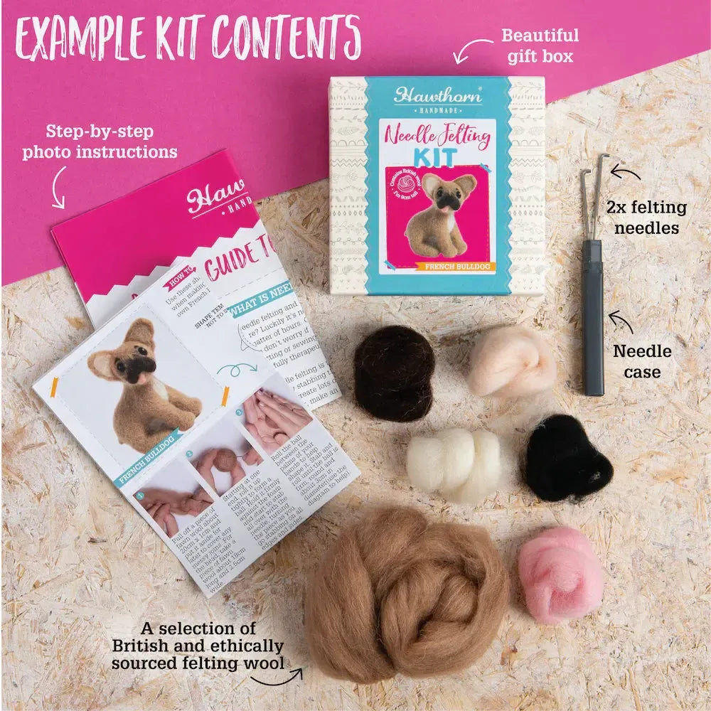 French Bulldog Needle Felting Kit-Needle Felting-Hawthorn Handmade-Acorns &amp; Twigs