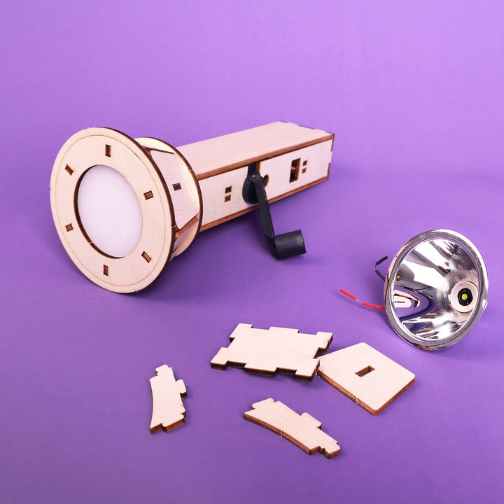 Hand-Crank Flashlight DIY Kit, Educational STEM Toy for Kids-Wooden Toy-Kitsville-Acorns &amp; Twigs