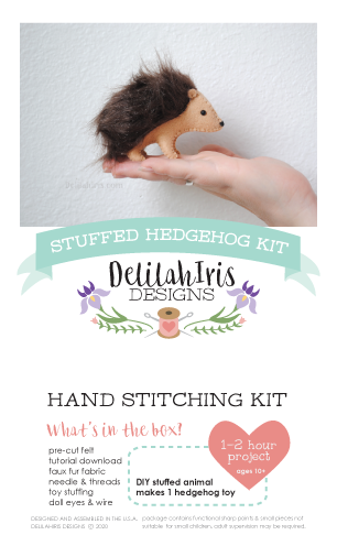 Hedgehog DIY Stuffed Animal Craft Sewing Kit-Felt Craft-DelilahIris Designs-Acorns &amp; Twigs