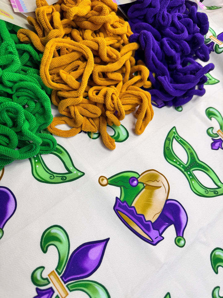 Mardi Gras Tea Towel-Potholder weaving-Keep On Looping-Acorns &amp; Twigs