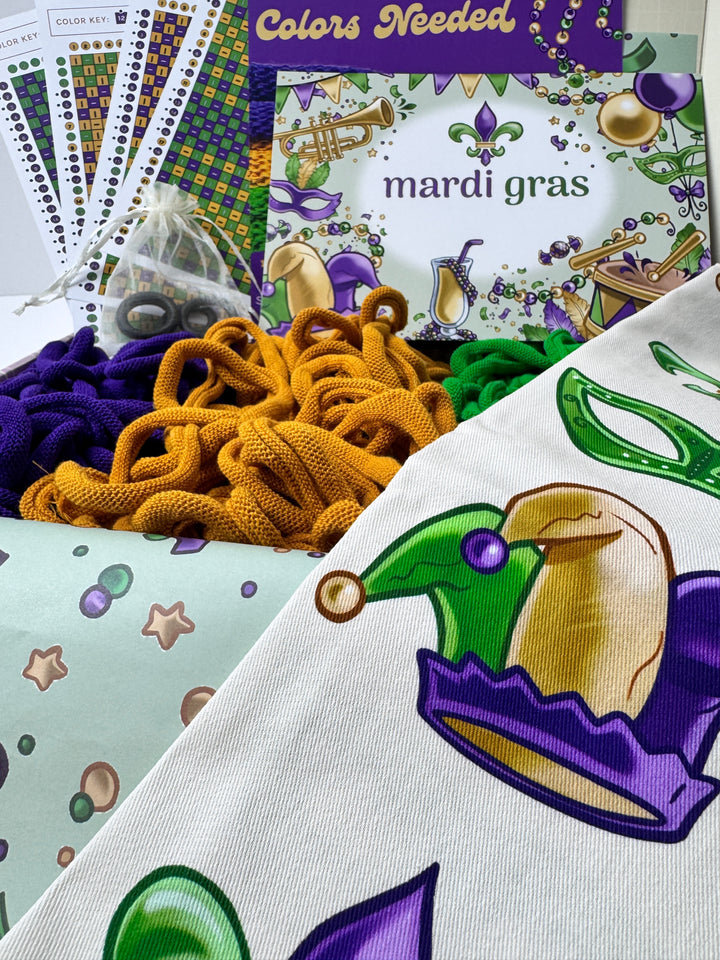Mardi Gras Tea Towel-Potholder weaving-Keep On Looping-Acorns &amp; Twigs