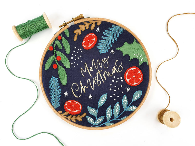 Merry Christmas Handmade Embroidery Kit Hoop Art-Embroidery-Oh Sew Bootiful-Acorns & Twigs