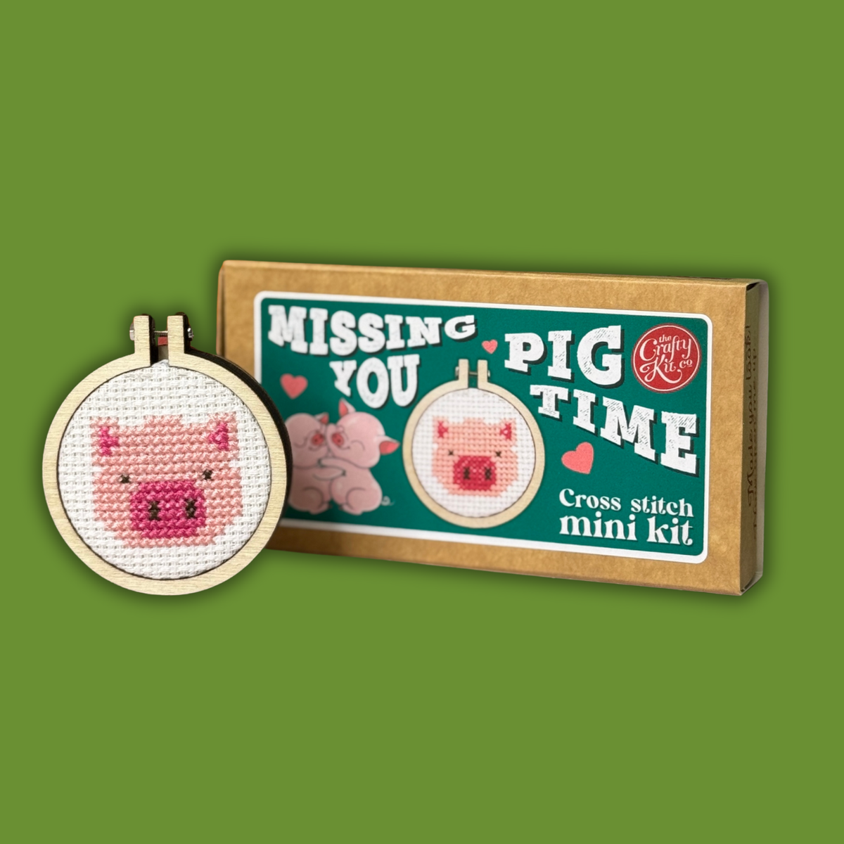 'Missing You Pig Time' Mini Matchbox Cross Stitch Kit-Cross Stitch-The Crafty Kit Company-Acorns & Twigs
