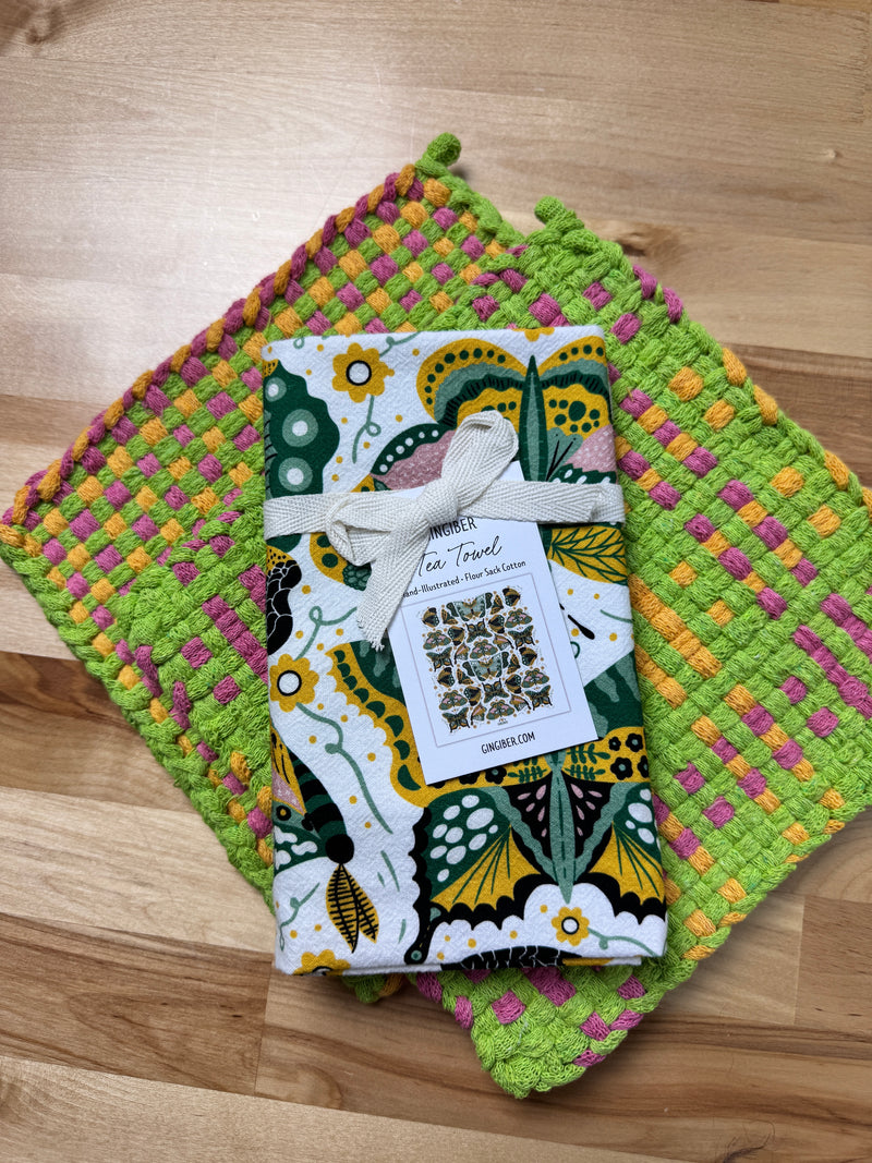 Night Butterfly Potholder + Tea Towel Kit – Gingiber Artist Series (PRO sized)-Potholder weaving-Acorns & Twigs-Acorns & Twigs