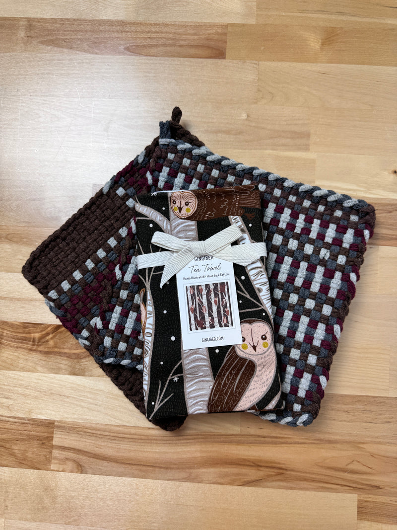 Owl Potholder + Tea Towel Kit – Gingiber Artist Series (PRO sized)-Potholder weaving-Acorns & Twigs-Acorns & Twigs