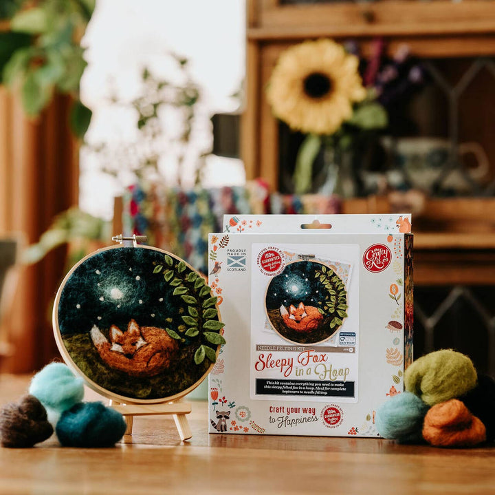 Paint with Wool: Sleepy Fox in a Hoop Needle Felt Craft Kit-Needle Felting-The Crafty Kit Company-Acorns &amp; Twigs
