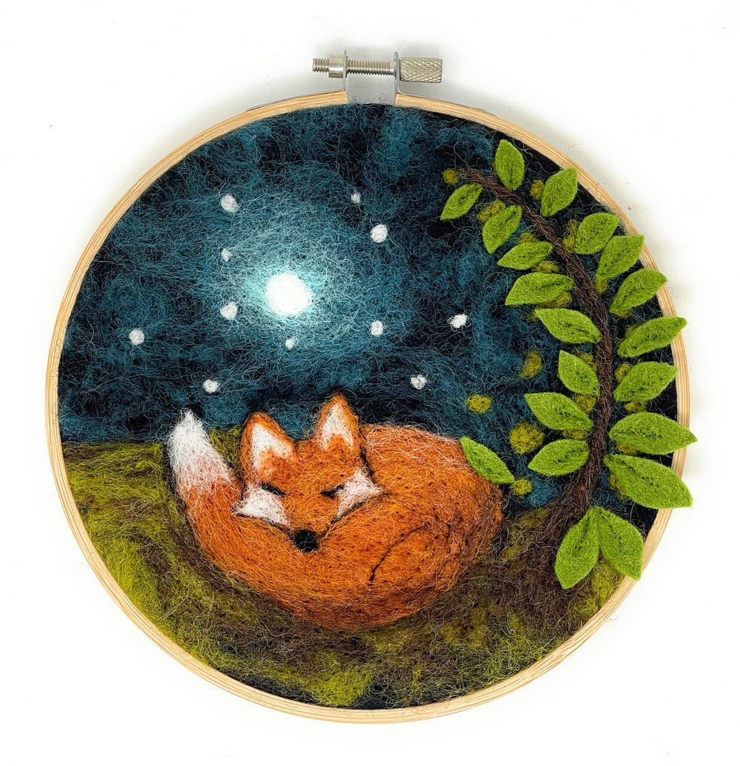 Paint with Wool: Sleepy Fox in a Hoop Needle Felt Craft Kit-Needle Felting-The Crafty Kit Company-Acorns &amp; Twigs