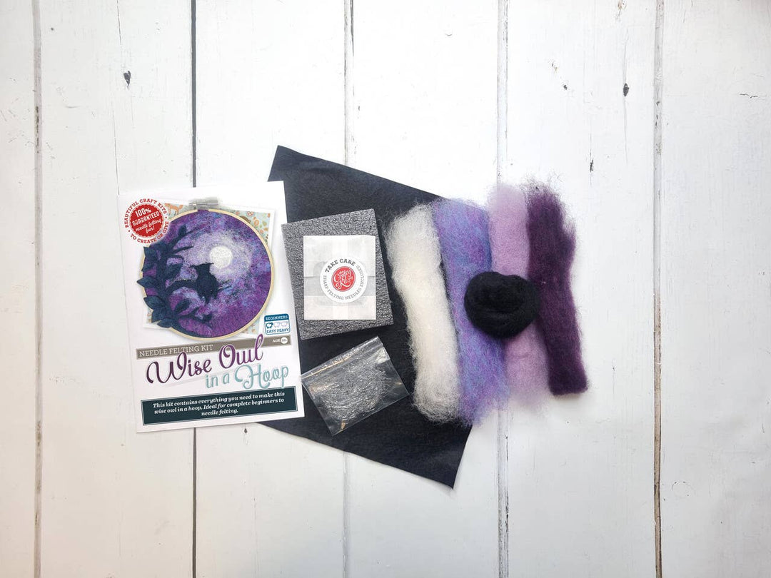 Paint with Wool:Wise Old Owl in a Hoop Needle Felt Craft Kit-Needle Felting-The Crafty Kit Company-Acorns &amp; Twigs