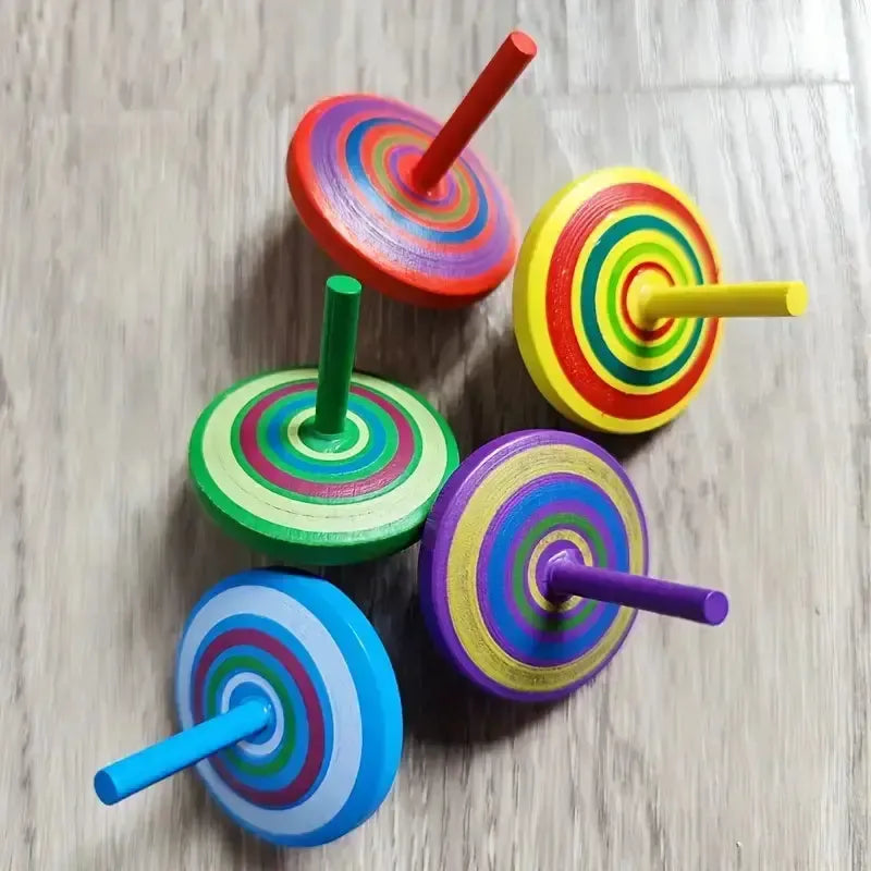Rainbow Wooden Spinning Top: Desktop Decompression Toy: 20 tops-Wooden Toy-Magnifique Hearts-Acorns & Twigs