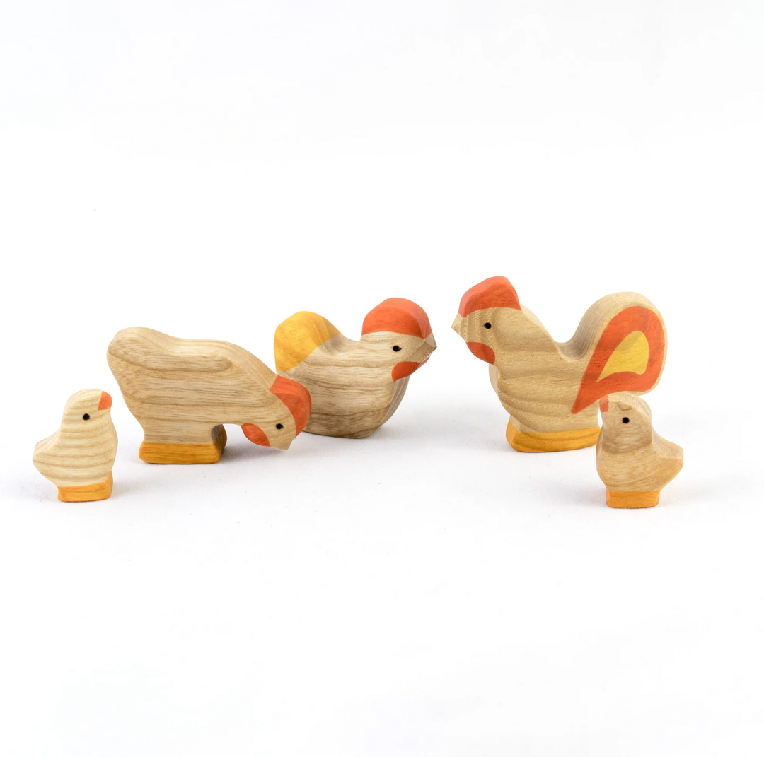 Rooster with Chickens, set of 5-Small World Play-PoppyBabyCo-Acorns &amp; Twigs
