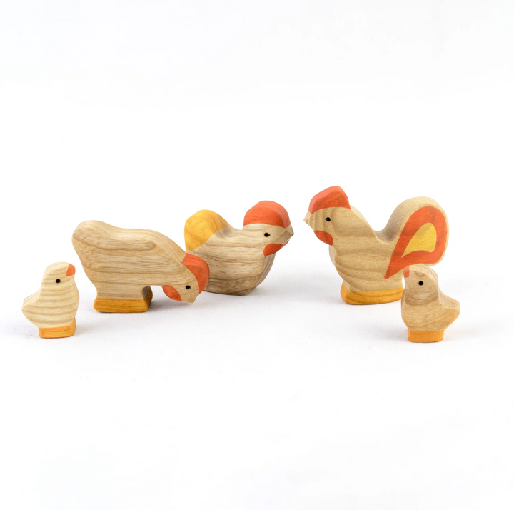 Rooster with Chickens, set of 5-Small World Play-PoppyBabyCo-Acorns &amp; Twigs