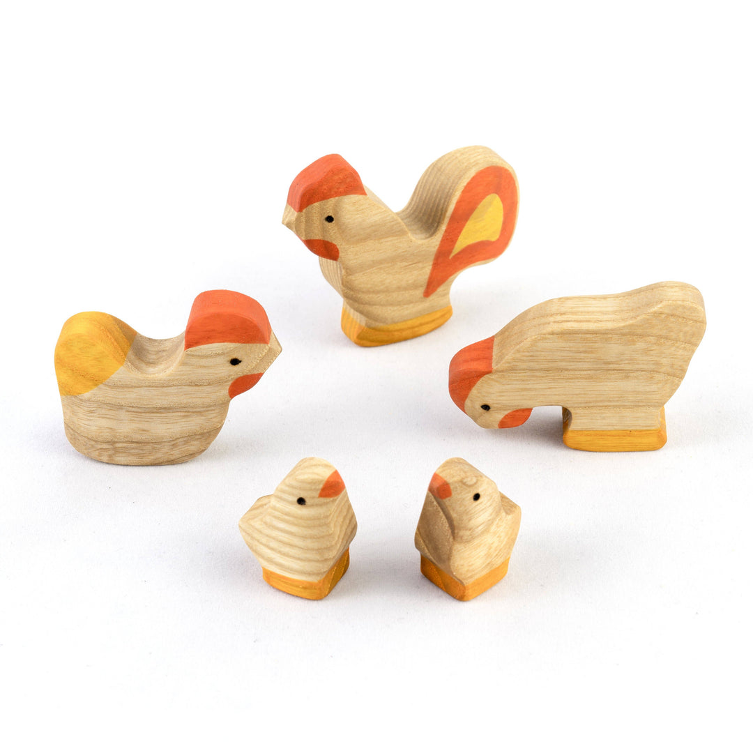 Rooster with Chickens, set of 5-Small World Play-PoppyBabyCo-Acorns &amp; Twigs