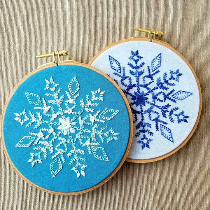 Snowflake Sampler Embroidery Kit: Dark Blue Fabric-Embroidery-Jessica Long Embroidery-Acorns &amp; Twigs
