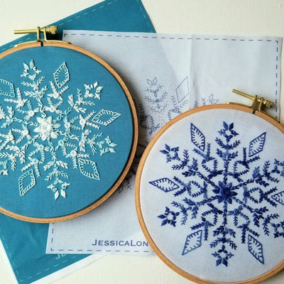 Snowflake Sampler Embroidery Kit: Dark Blue Fabric-Embroidery-Jessica Long Embroidery-Acorns & Twigs