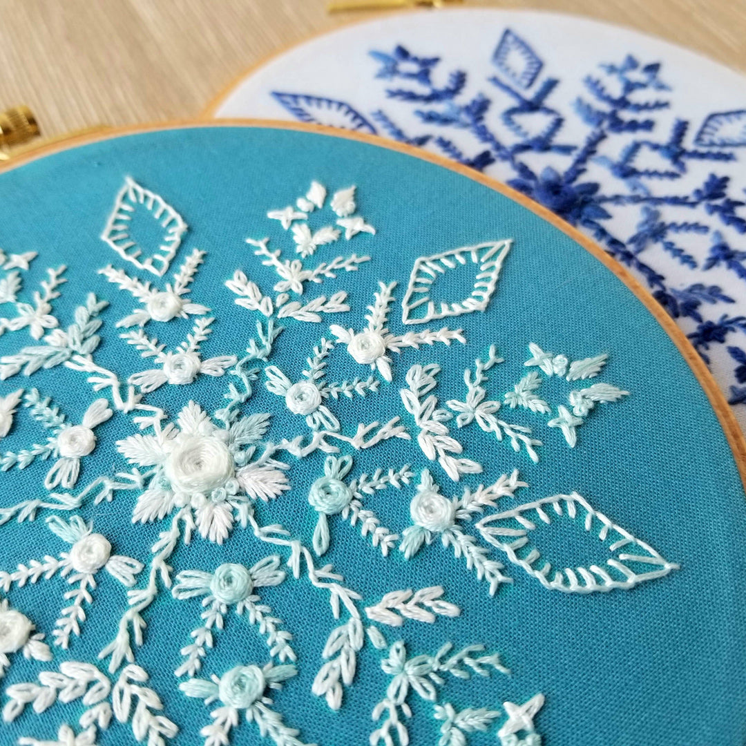 Snowflake Sampler Embroidery Kit: Dark Blue Fabric-Embroidery-Jessica Long Embroidery-Acorns &amp; Twigs