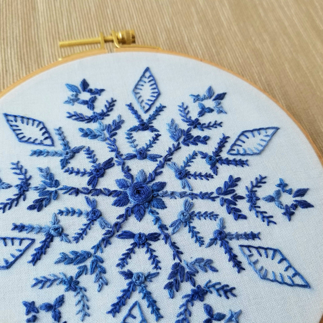 Snowflake Sampler Embroidery Kit: Dark Blue Fabric-Embroidery-Jessica Long Embroidery-Acorns &amp; Twigs