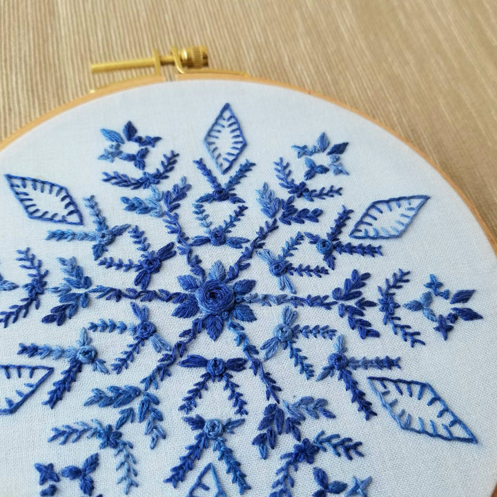 Snowflake Sampler Embroidery Kit: Dark Blue Fabric-Embroidery-Jessica Long Embroidery-Acorns &amp; Twigs