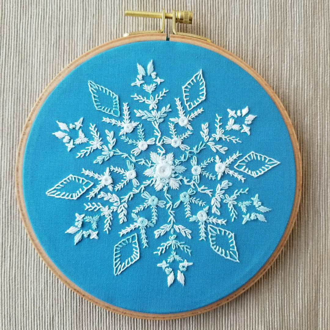 Snowflake Sampler Embroidery Kit: Dark Blue Fabric-Embroidery-Jessica Long Embroidery-Acorns &amp; Twigs