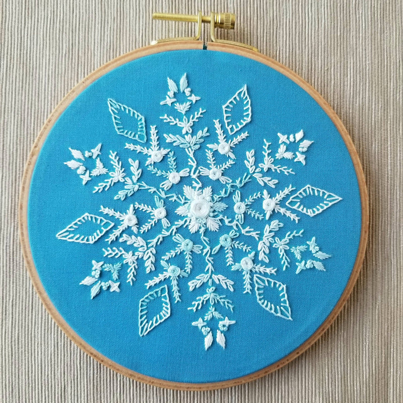 Snowflake Sampler Embroidery Kit: Dark Blue Fabric-Embroidery-Jessica Long Embroidery-Acorns & Twigs