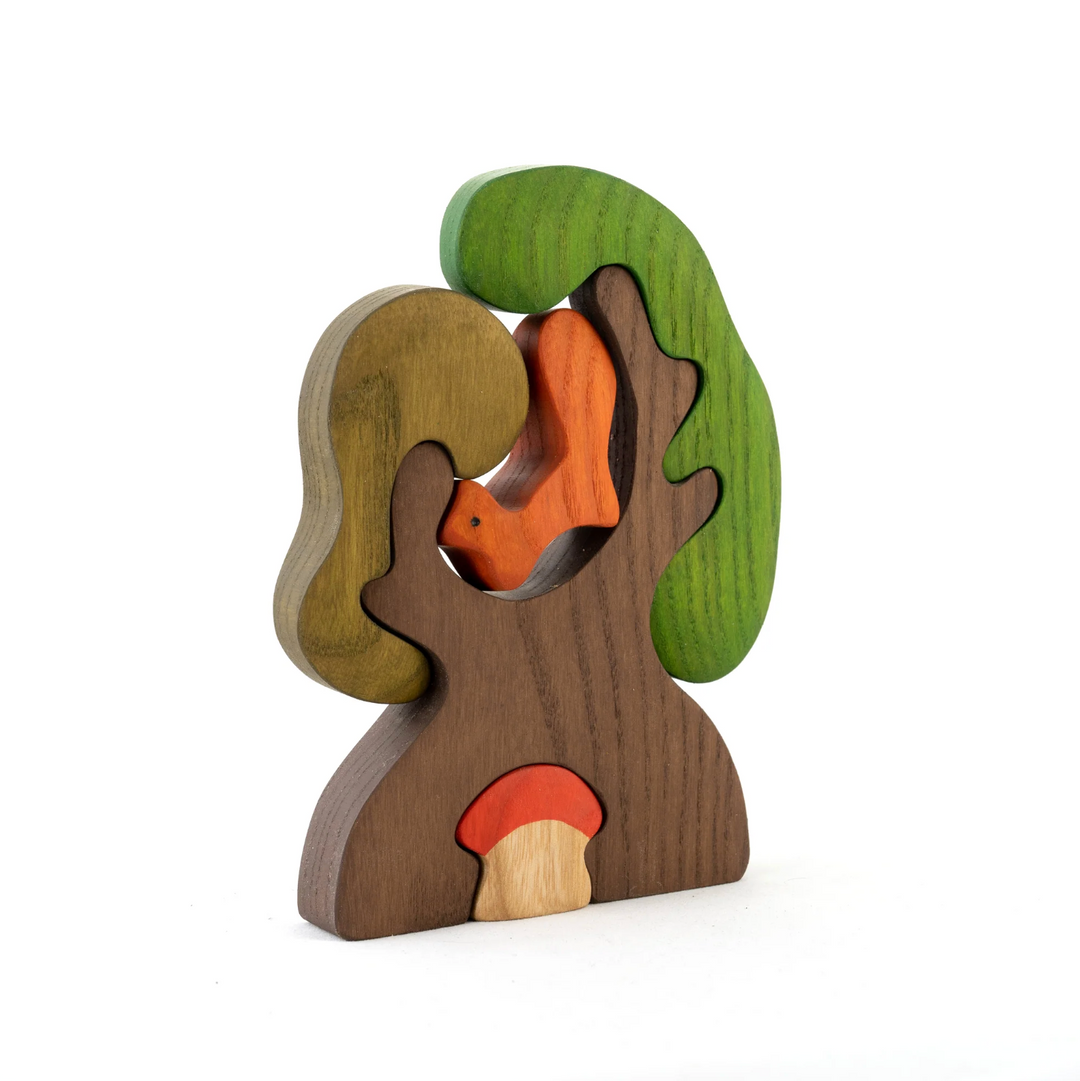 Tree with Squirrel and Mushroom Puzzle-Small World Play-PoppyBabyCo-Acorns &amp; Twigs