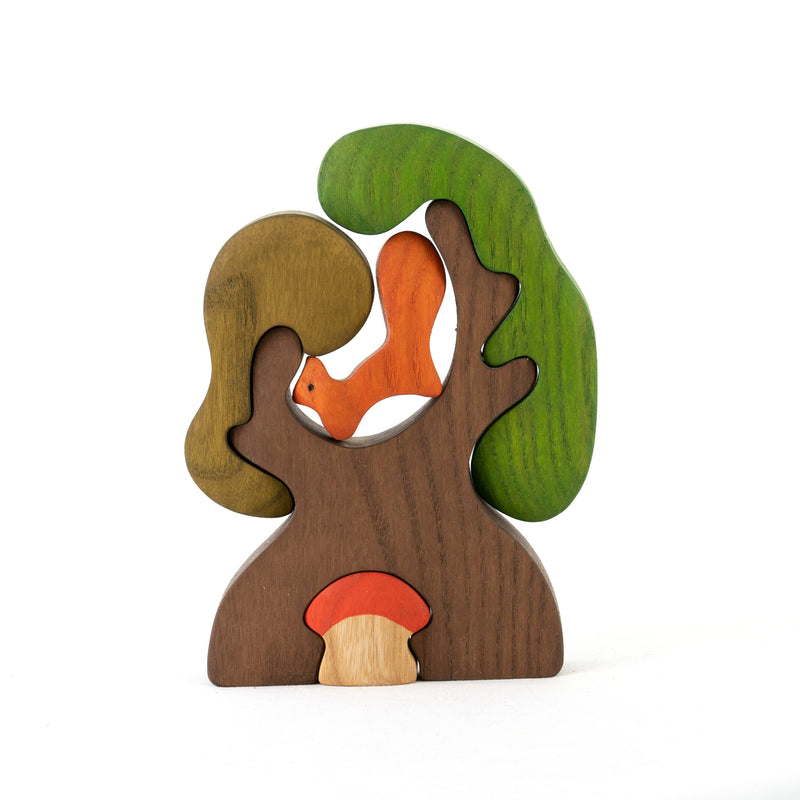 Tree with Squirrel and Mushroom Puzzle-Small World Play-PoppyBabyCo-Acorns & Twigs