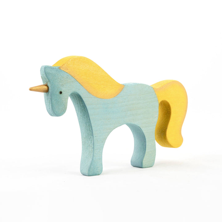 Waldorf large wooden Unicorn toy: Natural/green-PoppyBabyCo-Acorns &amp; Twigs