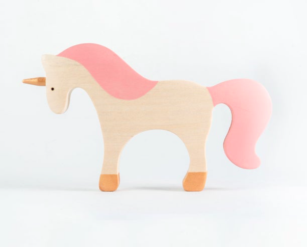 Waldorf large wooden Unicorn toy: Natural/green-PoppyBabyCo-Acorns &amp; Twigs