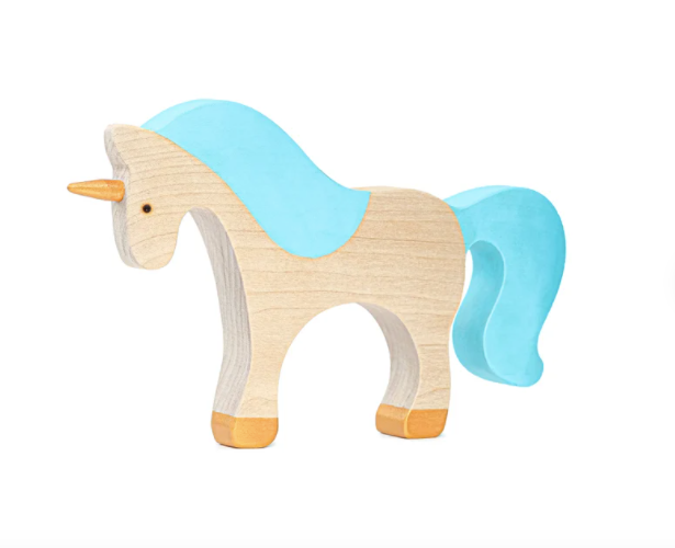 Waldorf large wooden Unicorn toy: Natural/green-PoppyBabyCo-Acorns &amp; Twigs