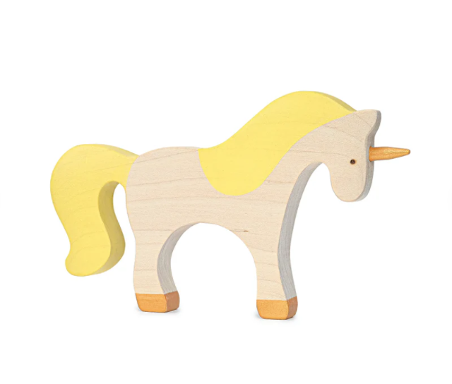 Waldorf large wooden Unicorn toy: Natural/green-PoppyBabyCo-Acorns &amp; Twigs