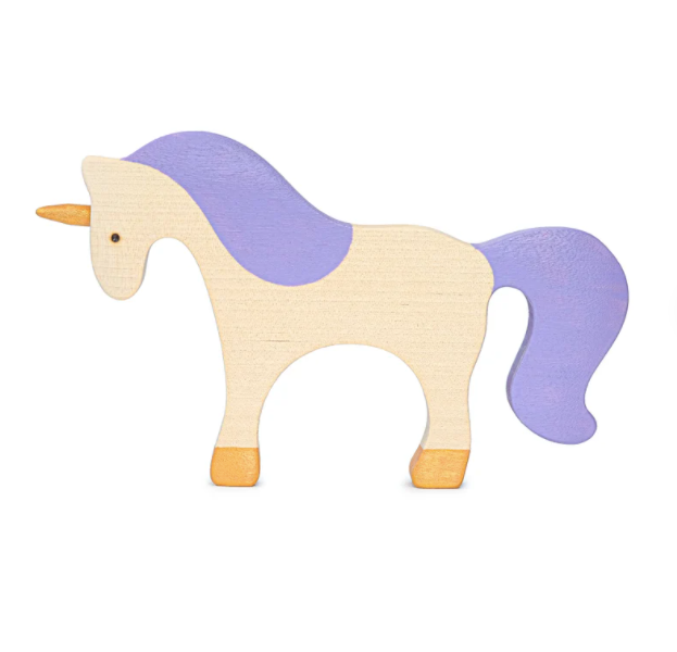 Waldorf large wooden Unicorn toy: Natural/green-PoppyBabyCo-Acorns &amp; Twigs
