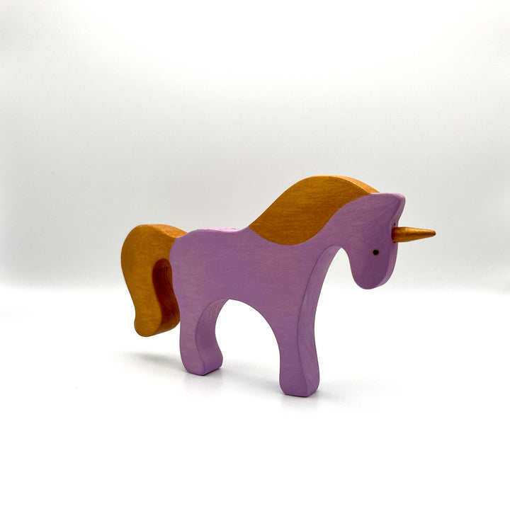 Waldorf large wooden Unicorn toy: Natural/green-PoppyBabyCo-Acorns &amp; Twigs